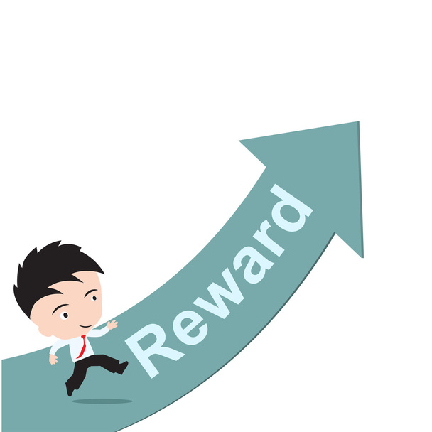 businessman happy to running on green arrow with word Reward, road to success concept, presented in vector form - Διάνυσμα, εικόνα