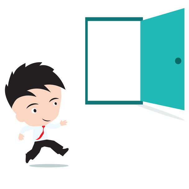 businessman happy to running in open door, presented in vector form - ベクター画像