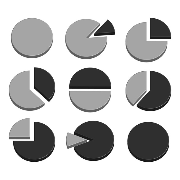 Geschäftsdiagramm Diagramm-Symbolset für Design-Präsentation im Vektor, 3D-Tortendiagramm im Monoton - Vektor, Bild