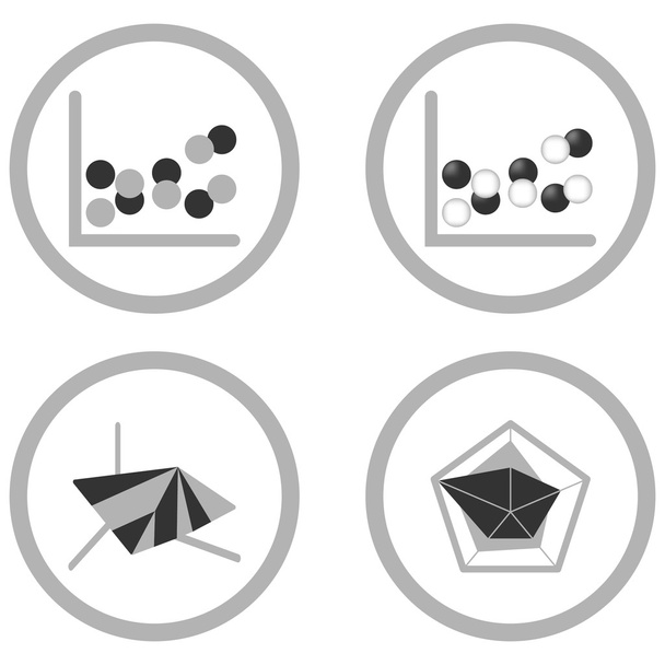 Diagrama gráfico de negocios conjunto de iconos de gráfico para la presentación de diseño en vector, burbuja, radar y área de superficie en tono mono
 - Vector, Imagen