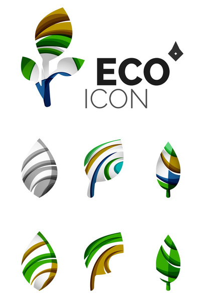 Zestaw eko streszczenie liść ikony, biznes logo natura koncepcje, czyste nowoczesne geometryczny wzór - Wektor, obraz