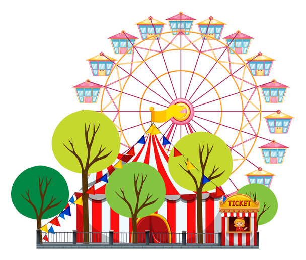 Cirkuszi jelenet sátor és óriáskerék - Vektor, kép