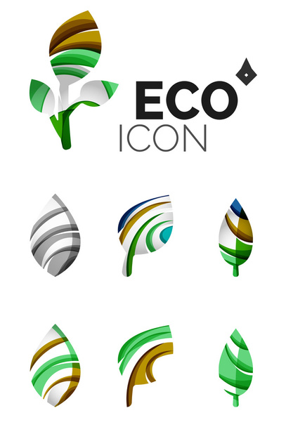 一連の抽象的なエコ葉アイコン、ビジネス ロゴ自然概念、清潔でモダンな幾何学的設計 - ベクター画像