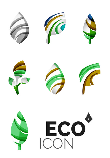 Conjunto de ícones de folha ecológica abstrata, conceitos de natureza do logotipo do negócio, design geométrico moderno limpo
 - Vetor, Imagem