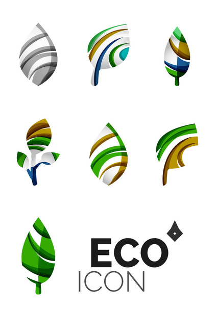 Σύνολο αφηρημένη eco φύλλων εικονίδια, επιχειρηματικές έννοιες φύση λογότυπο, καθαρά και σύγχρονα γεωμετρικό σχεδιασμό - Διάνυσμα, εικόνα