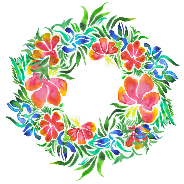 Wreath of flowers painted in watercolor - Photo, Image