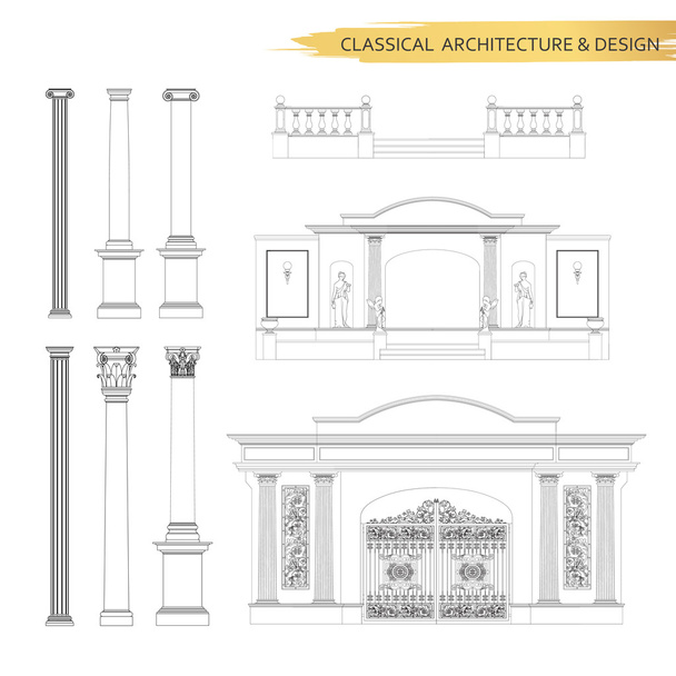 Klassieke architectonische vorm tekeningen in de reeks. Vector tekening des - Vector, afbeelding