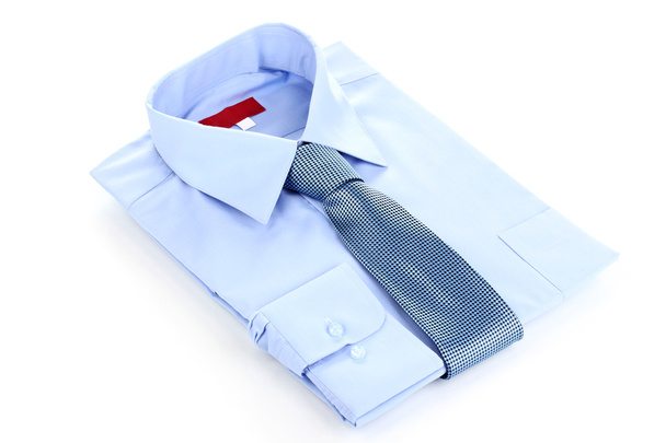 New blue man's shirt and tie isolated on white - Фото, зображення