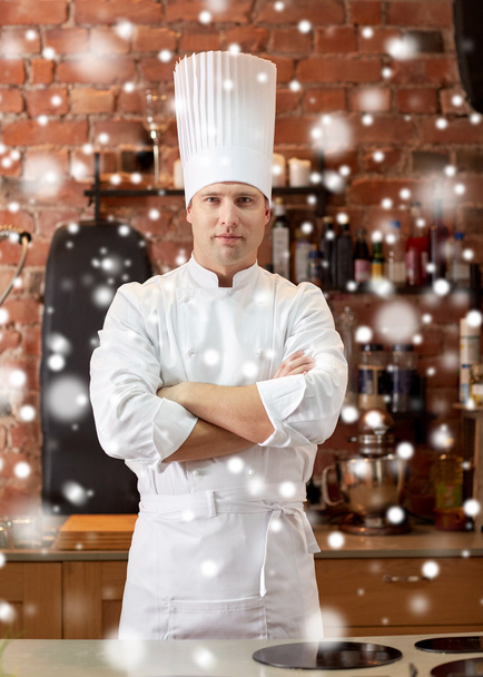 happy male chef cook in restaurant kitchen - Foto, Imagem