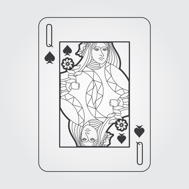 Single playing cards vector: Spades Queen - Vector, Image