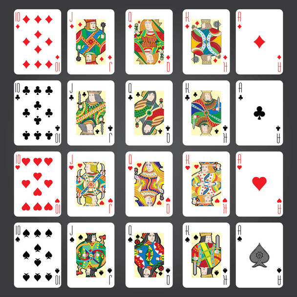 Juego de cartas vector: Diez, Jack, Reina, Rey, As
 - Vector, Imagen