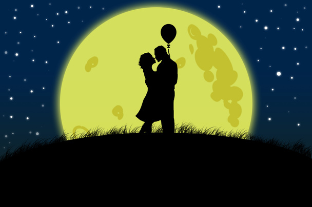 Couple silhouette on moon light - Photo, Image