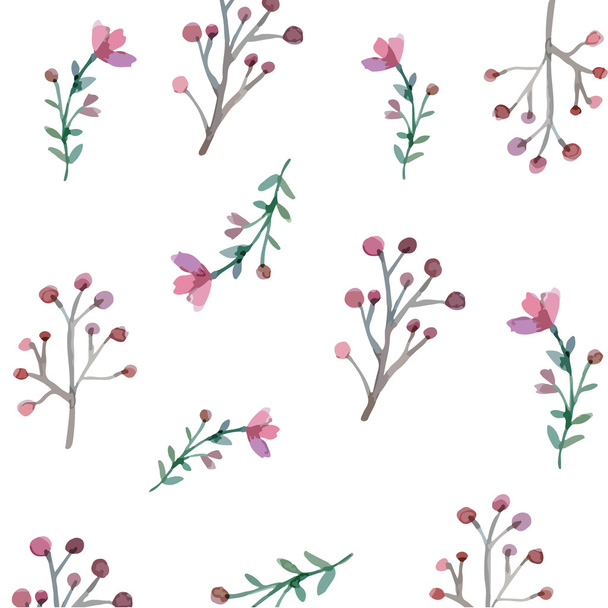 Seamless flowers and leaves pattern - Vektör, Görsel
