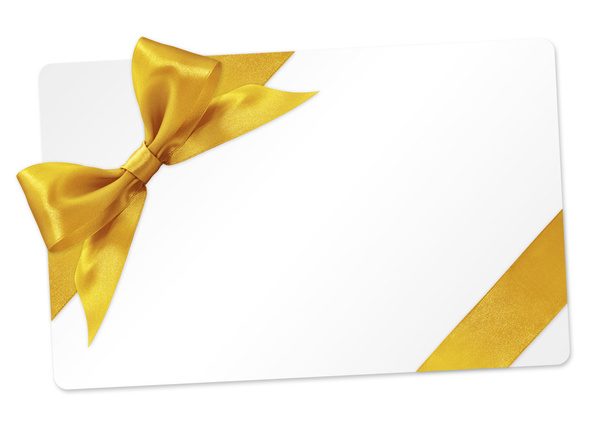 gift card con fiocco a nastro dorato isolato su sfondo bianco
 - Foto, immagini