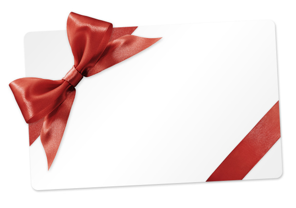 Geschenkkarte mit roter Schleife isoliert auf weißem Hintergrund - Foto, Bild