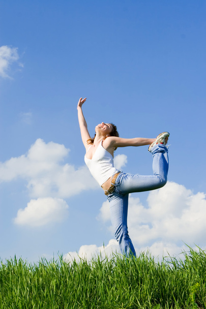 Pretty young woman is jumping - Zdjęcie, obraz