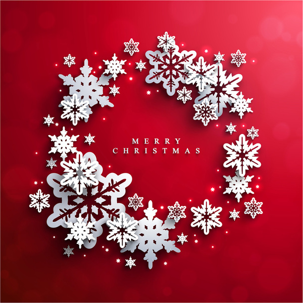 Fondo rojo de Navidad con copos de nieve - Vector, imagen