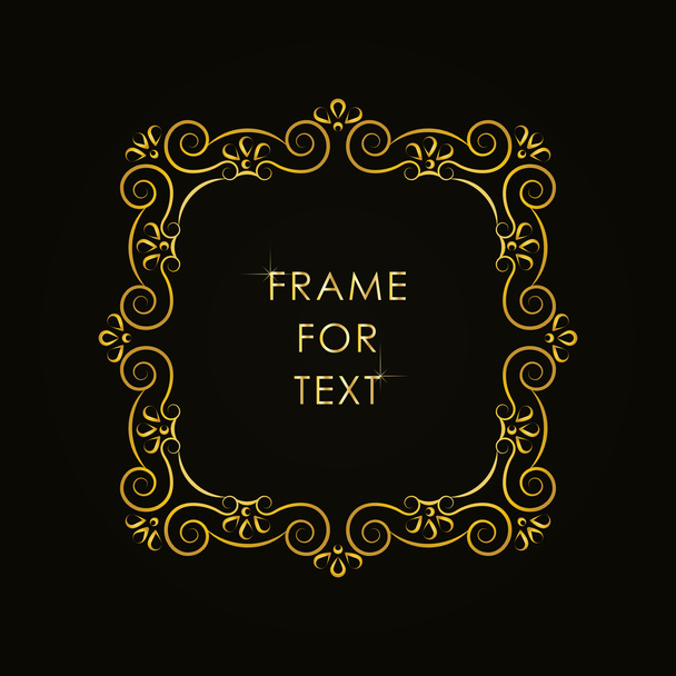 Frame in outline style golden color on black backgrou - Vetor, Imagem