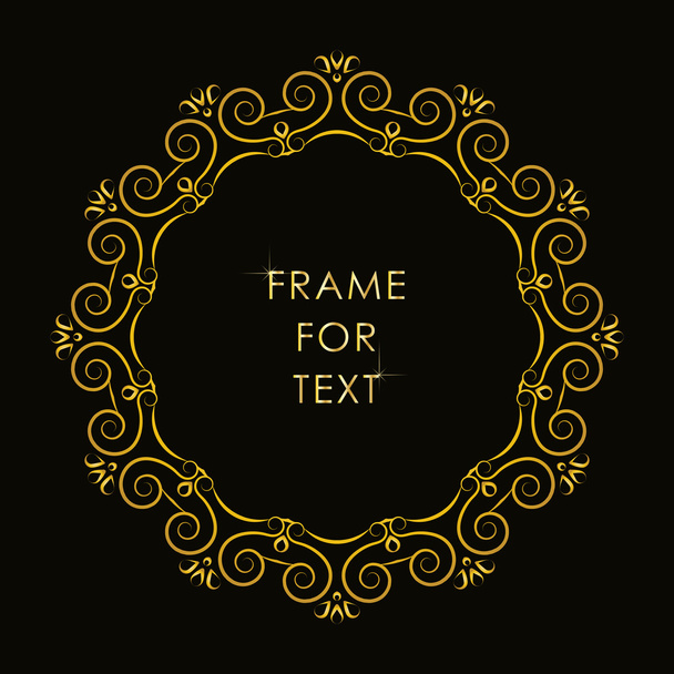 Frame in outline style golden color on black backgrou - Vector, afbeelding