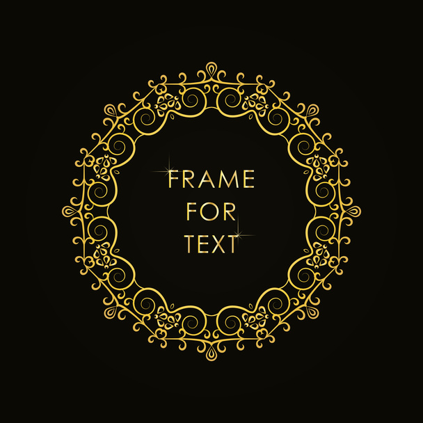 Frame in outline style golden color on black backgrou - Vector, imagen