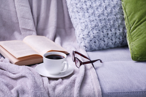 Cup of coffee with book  - Fotoğraf, Görsel