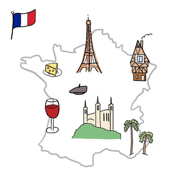 Γαλλία Χάρτης ορόσημο - Διάνυσμα, εικόνα