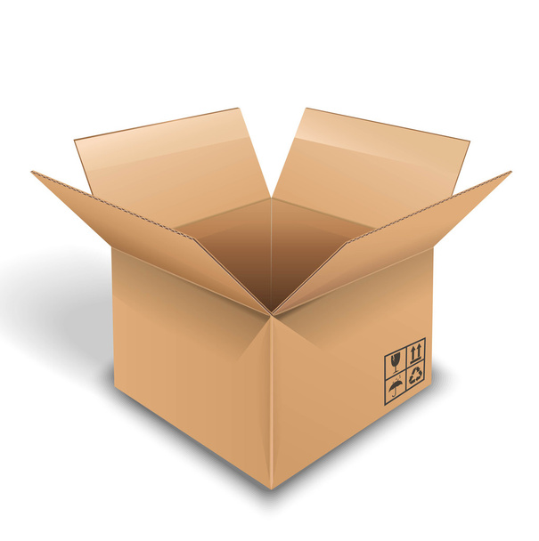 Empty cardboard box opened on white background - Vector, Image