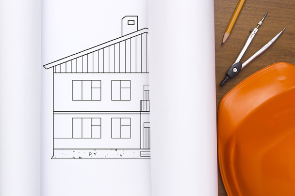 Bundel tekeningen huis met een kunststof constructie - Foto, afbeelding