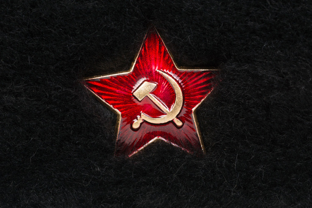 Russischer Roter Stern mit Hammer und Sichel auf Fell - Foto, Bild