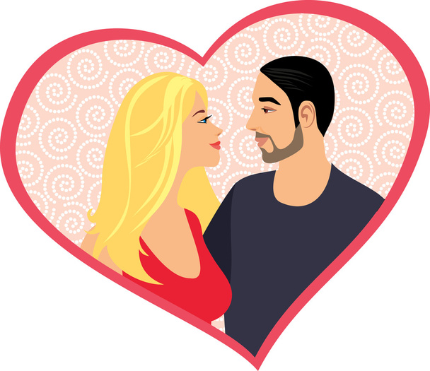 ハート形ボックスに愛のカップルのイラスト。カードのテンプレート - ベクター画像