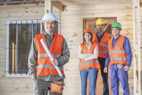 happy construction worker with crew - Photo, Image