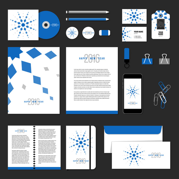 Corporate identity business set design. Vector stationery template design with new year elements, 2016, snowflake. Documentation for business. - Vektor, obrázek