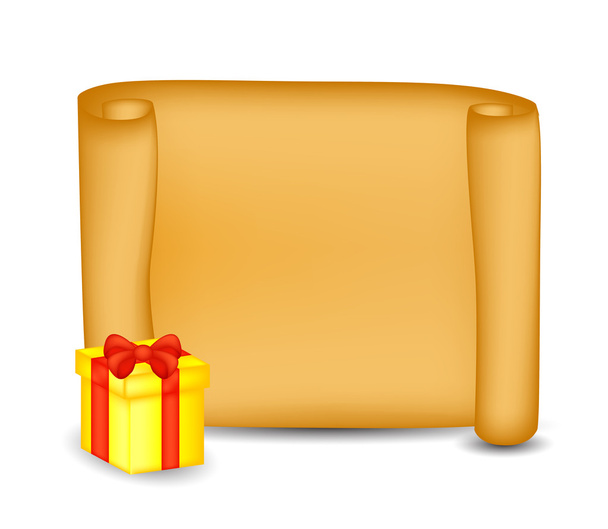 Weihnachtskarte aus Papier mit Geschenk, Geschenk, Schachtel. Vektor-Illustration isoliert auf weißem Hintergrund. - Vektor, Bild