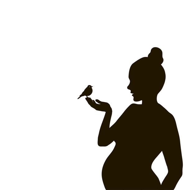silueta de una mujer embarazada con una silueta de un pájaro en th
 - Vector, Imagen