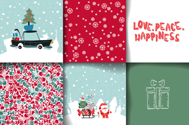 Feliz Navidad conjunto de plantillas de tarjetas
 - Vector, Imagen