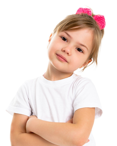 Portrait d'une belle petite fille souriante sur fond blanc
 - Photo, image