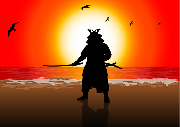 The Japanese LandLord at beach on sunset - Vector, Image