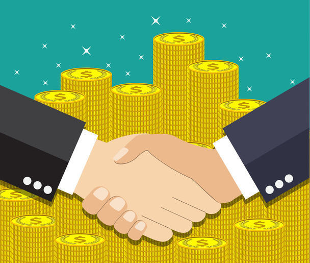 Businessmen handshake on coin background - Vector, Image