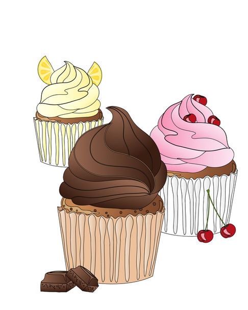 Cupcake-Werbung auf weiß - Vektor, Bild
