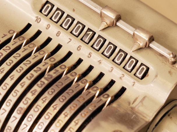Many Zeros in the display of an old mechanical calculator - Photo, Image