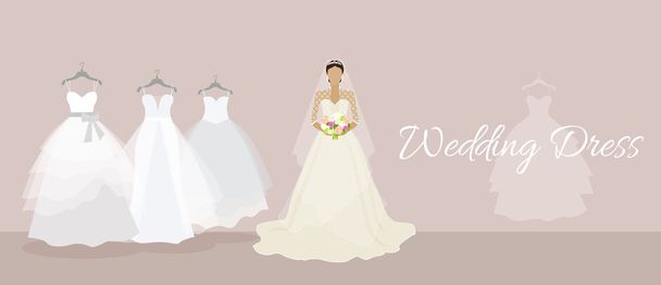 Wedding dress design flat style - Вектор,изображение