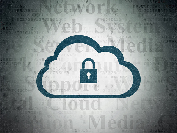 Concetto di rete cloud: cloud con lucchetto su sfondo carta digitale
 - Foto, immagini