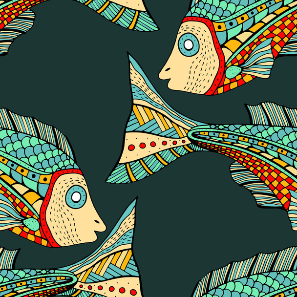 Zentangle fish background - Vector, imagen