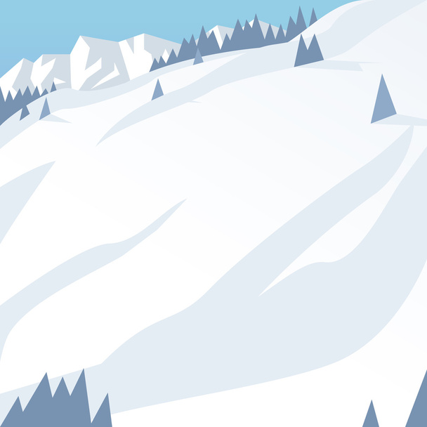 Ski resort mountains, tracks, building winter season landscape vector illustration - Διάνυσμα, εικόνα