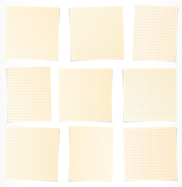 Set of brown note papers with colorful lines and grid - Vector, Image