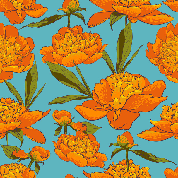 Seamless floral background with peonies  - Vector, afbeelding