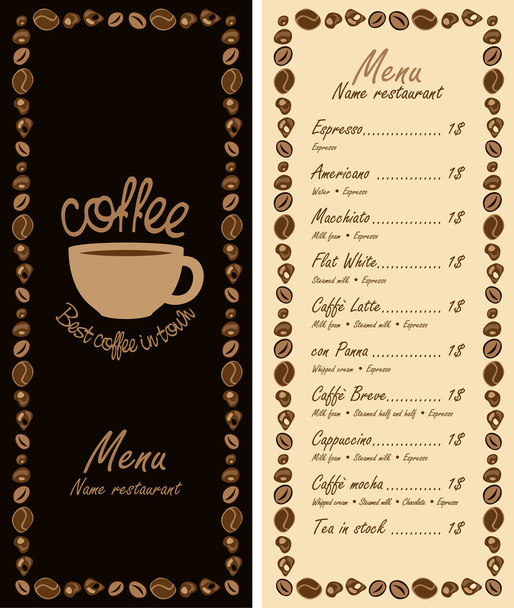 menu with cup of coffee - Vector, Imagen
