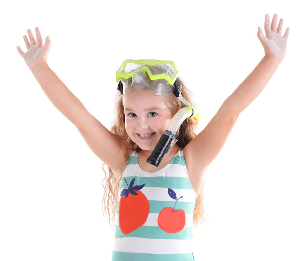 Happy little girl with diving mask  - Valokuva, kuva