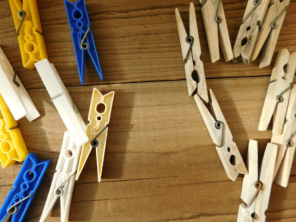 clothespins to hang on wooden base - Fotoğraf, Görsel