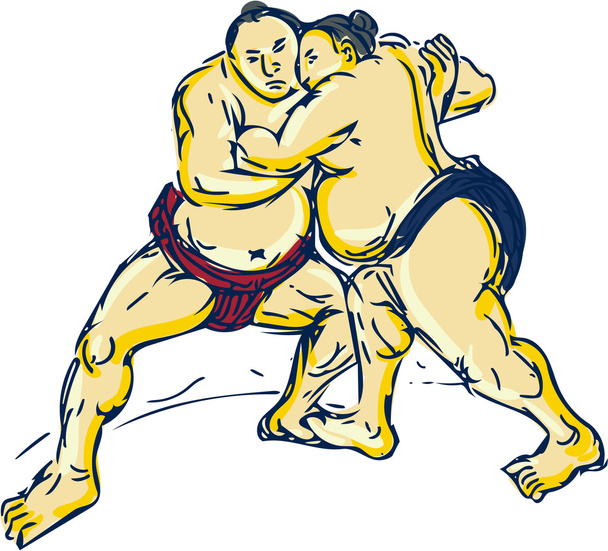Japanese Sumo Wrestler Wrestling Drawing - Vector, Image